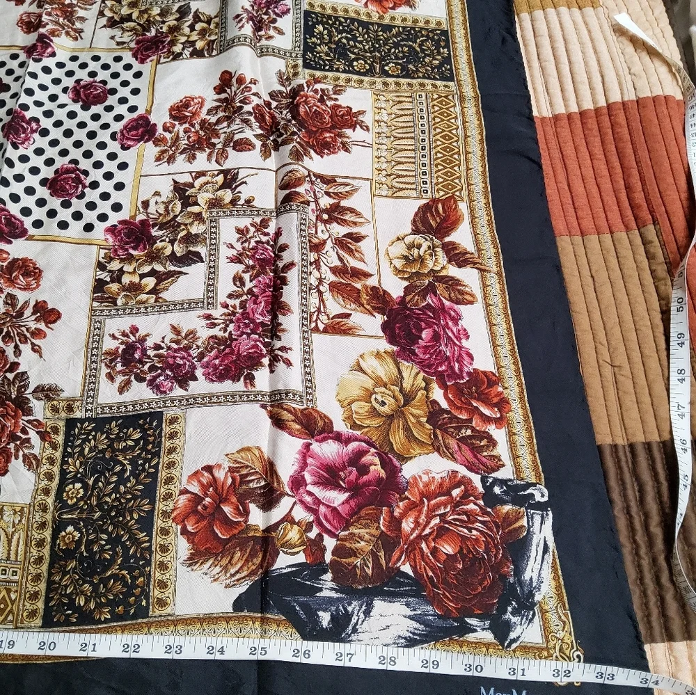 MaxMara Floral Silk Scarf in Black and Gold